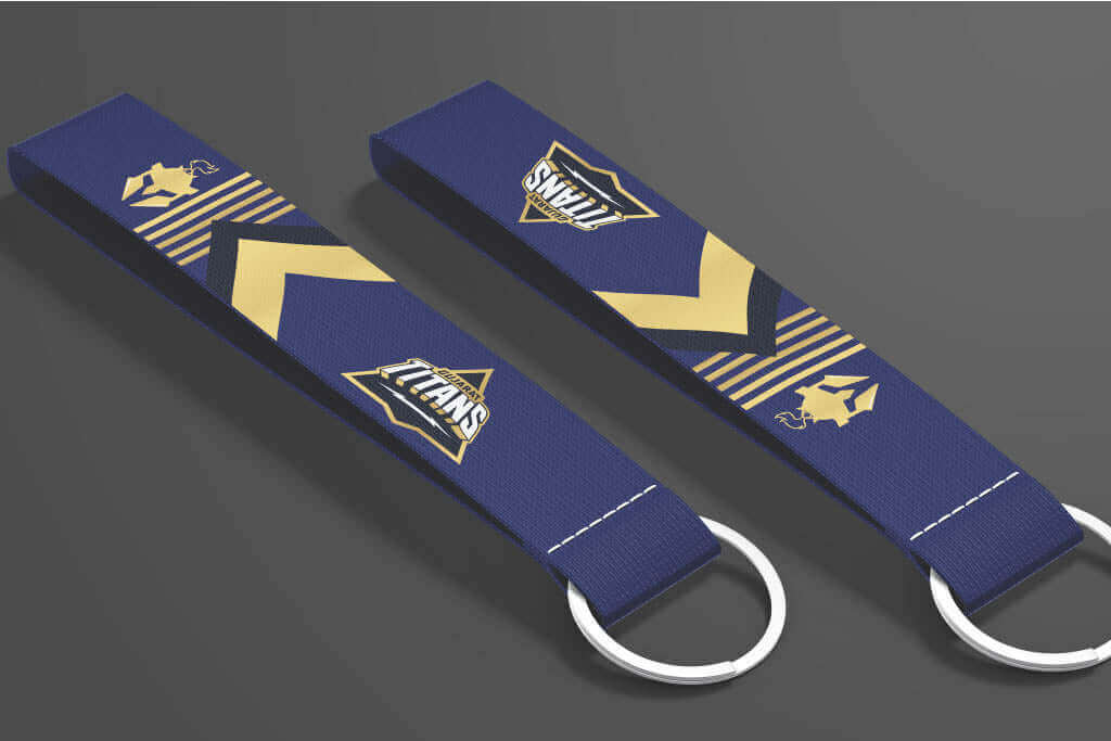 Gujarat Titans IPL key tags – navy blue and gold cricket fan keychains by Namu Customs.