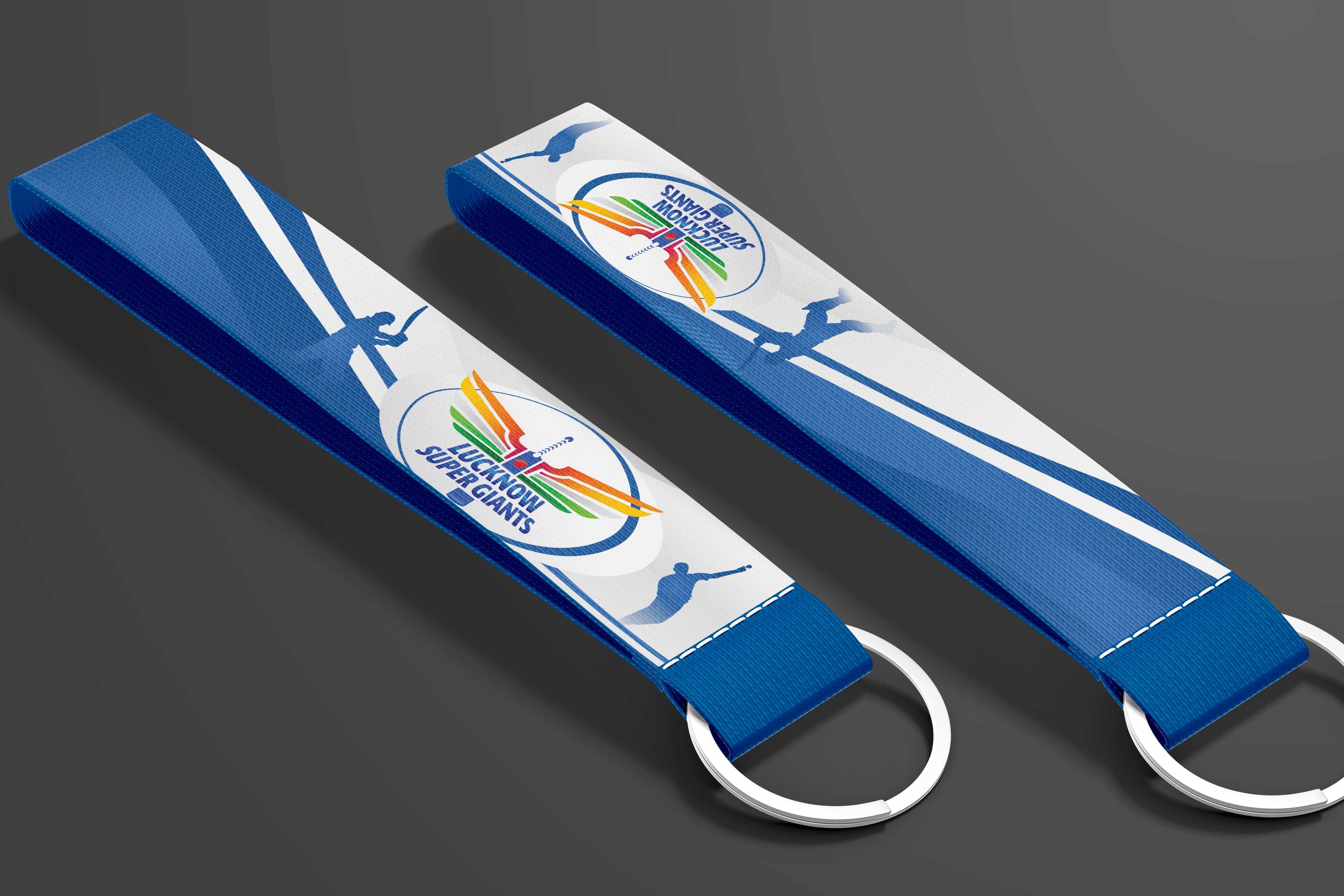 Lucknow Super Giants IPL Custom Key Tags showcasing team colors and logo, perfect for carrying key tags with pride.